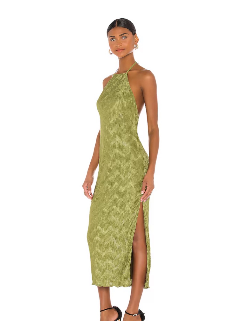 House of Harlow 1960 Olive Halter Midi Dress with Side Slit